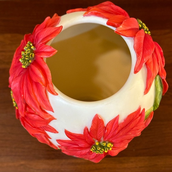 🎄🌟2xHP🌟VTG 2000s Poinsettia Bonded Marble Table Vase Hand-Painted Ibis & Orchid - Picture 8 of 12